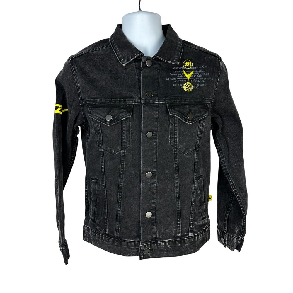 Maverick Clothing Co. Black Denim Jacket With Yellow Graphic Accents Small
